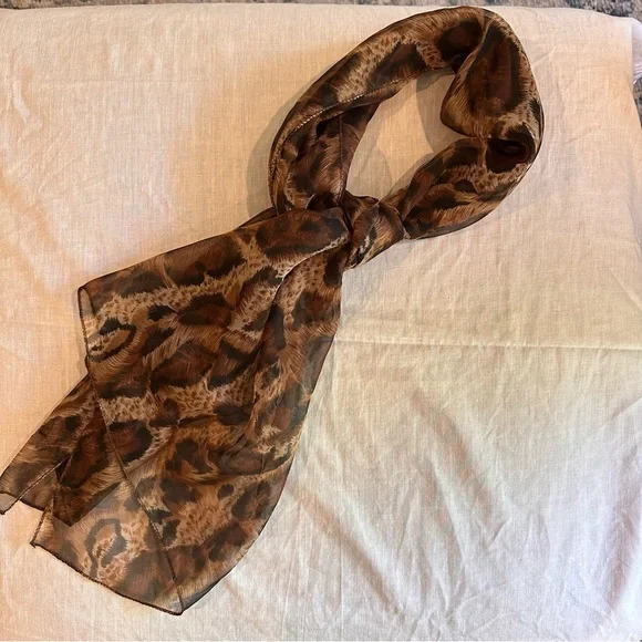 Leopard Print Sheer Scarf 52x20 – Lightweight Animal Print Wrap Accessory - Picture 2 of 5
